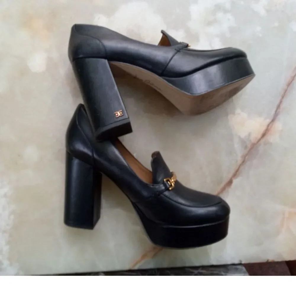 Sam Edelman Aurelie Black Leather Platform Heel Chunky Bit Loafer Size 8